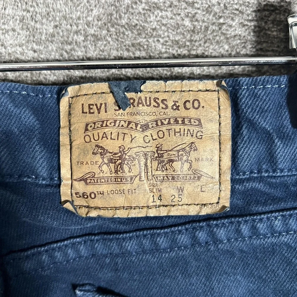 VTG Levi's 560‎ Orange Tab Jeans Boys 14 Slim 24x27 Blue Loose Fit Made USA 90s